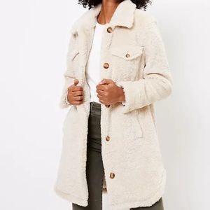 NWT Women's Loft Faux Shearling Shirt Coat Shacket Medium